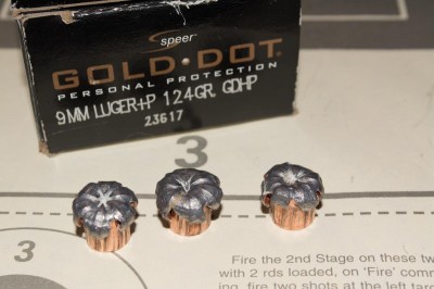 Speer's Gold Dot +P 124 grain bonded bullets.