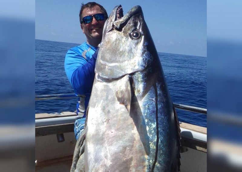 Experienced angler Jon Patten landed this massive dogfish tuna near Tanzania last month. Image from Facebook.