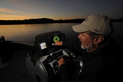 Al Lindner points to a walleye revealed by Humminbird 360 Imaging. 