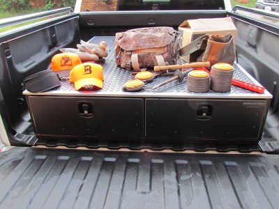 The MobileStrong drawers have a relatively low profile in a pickup truck's bed, allowing for greater rear-facing visibility than with a camper shell.