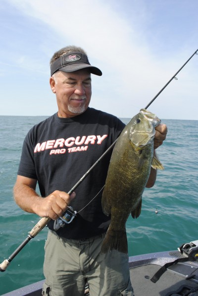 Marcel Veentra shows off a Lake St. Clair smallmouth bass.