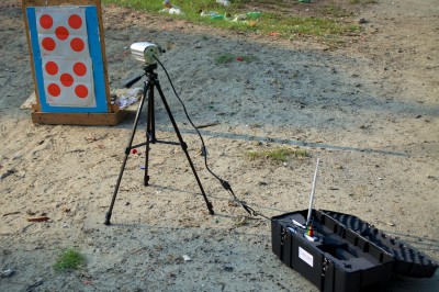 Here's the Bullseye Camera System in action downrange. Open the case, set up the camera, and you're ready to go.