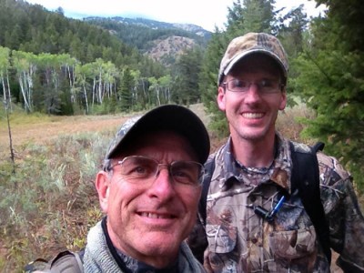 Patrick Durkin, foreground, and Chris White of Ohio pause for a photo Monday while bowhunting a new area in southeastern Idaho.