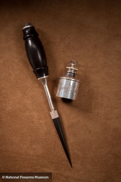 The cleaning rod with wooden stake attachment and Holy water round out the package.