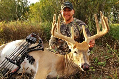 Adam Jablonski of Linesville, Pennsylvania travelled to central North Dakota and put an arrow through this great velvet 10-pointer on September 5, 2012. If you want to put your tag on a velvet-clad antler, Western states are the one of the best places to do it. 