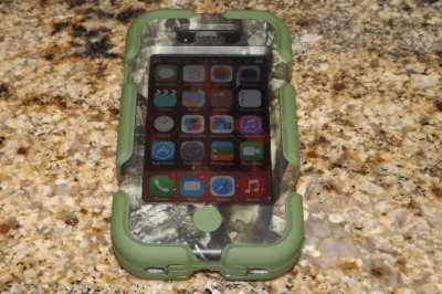 My iPhone securely contained in the Survivor case.
