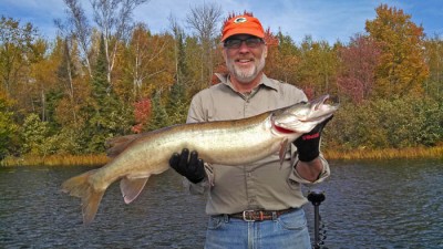 Jim Simonson of Colorado proudly shows a muskie he caught last week in northwestern Wisconsin.