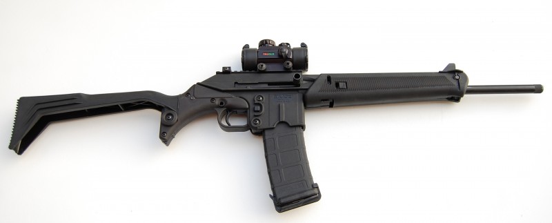 The Kel-Tec SU-16C, seen here with a 30-round PMAG and Truglo sight, is a lightweight and unique rifle chambered in 5.56 NATO/.223 Remington.