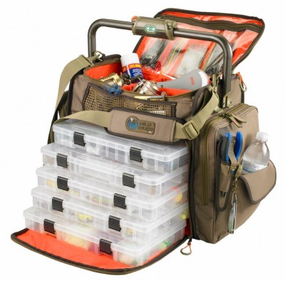 Go Wild River's tackle bags feature built-in lights and/or stereo speakers in addition to ample lure trays and gear compartments.