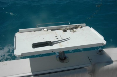 Saltwater fishing often involves cutting bait, so a portable bait board and knife will come in handy.