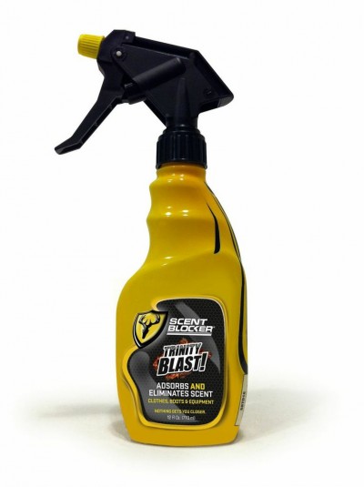 Spray scent killers comes in several different forms. Some use baking soda as a base. Other, Like Scentblocker’s new Trinity Blast, uses the same chemicals that are in the fabrics they use. Image courtesy Robinson Outdoor Products.