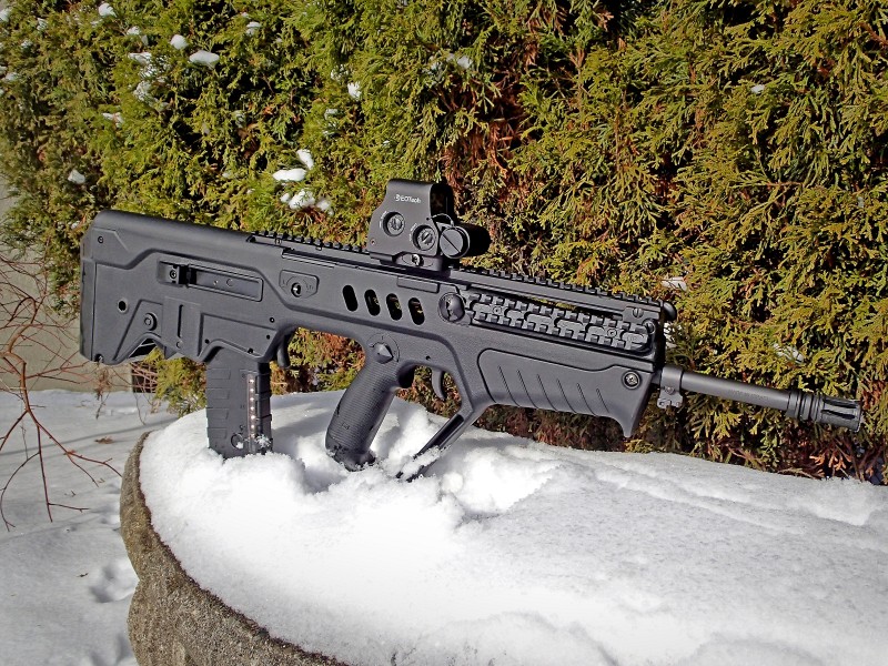A right-side view of the author's Tavor. At just over 27.5 inches long, the rifle is very compact.