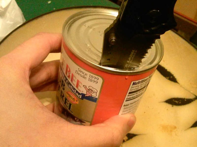 There are better ways of opening a can of delicious chub mackerel, but the Integrity proves it can handle the chisel method. 