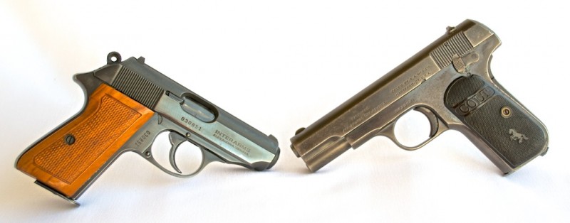 An old and beat up Walther PPK/S (left) restored into a functional (and beautiful) carry gun. Should the well-worn Colt 1903 (right) be given the same treatment?