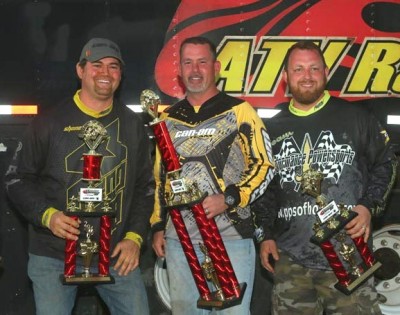 (From left) The Can-Am / BRP Mud Bog podium was comprised of Can-Am Maverick 1000R racers Shane Dowden, Steve Hittle and John Soileau.