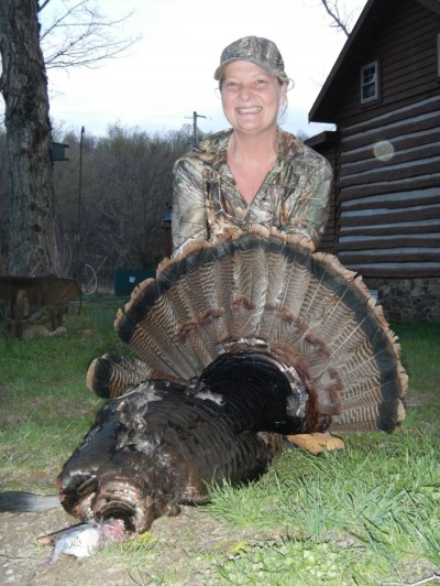 The author with her double-bearded turkey. Image by Lisa Densmore.