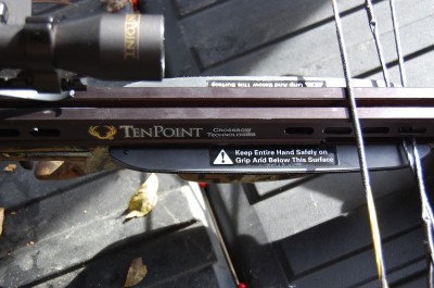 TenPoint reduces the chance of getting "crossbow thumb" with these slick rubber flaps that guard your hand from getting in the way of the string while shooting.