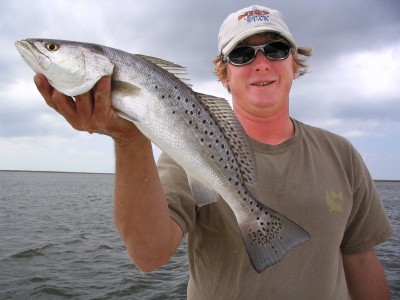 Big speckled trout like this one usually are caught early in the morning at first light on artificial reefs on the Mississippi Gulf Coast with top-water lures all during the late spring, summer, and fall.