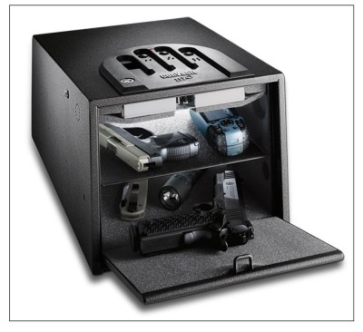 A GunVault like this one is touchpad- or fingerprint-activated, and can provide security without sacrificing instant access to your gun. Image courtesy GunVault.