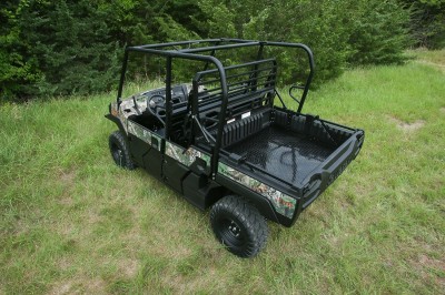 The Mule’s bed and rear seat convert to give you lots of options for hauling people or cargo. It is easy to convert to. One person can do it in under a minute with one trip around the machine.