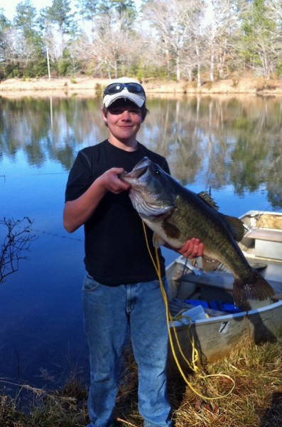 The monstrous size of the largemouth bass caught by 15-year-old Branson Linder of Jackson, Alabama, this year is evident when compared to the 10-pounder he caught several years ago.