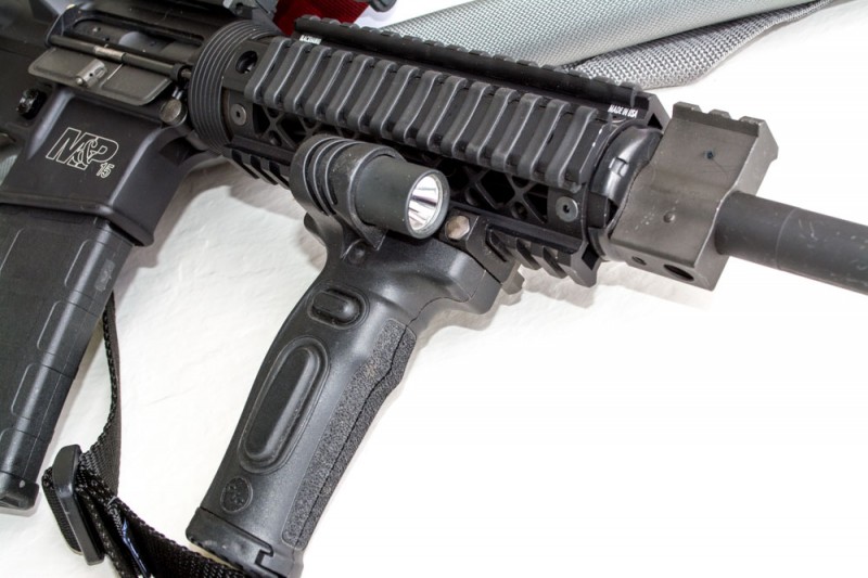 Here's an awesome piece of gear for shooting in the dark - the Crimson Trace MVF-515 Vertical Fore Grip light and laser.
