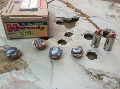 Hornady Critical Defense ammo even expanded after passing through rock.