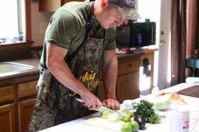 The most important part of the cooking process: making sure you have your camo apron on.