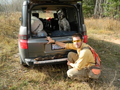 Brian Koch and his Llewellin setter, Rio. Koch says that the most important tool he carries for emergencies is his cell phone.