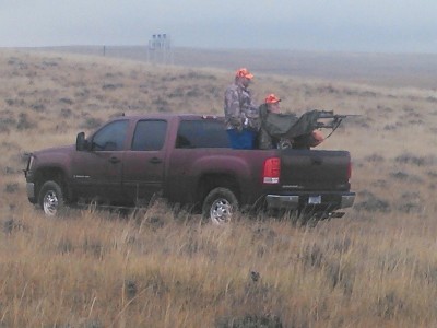 Helluva Hunters like 12-year-old Roy Thorson make their shots from the beds of pickup trucks using special equipment. Image courtesy Dawn Thorson.