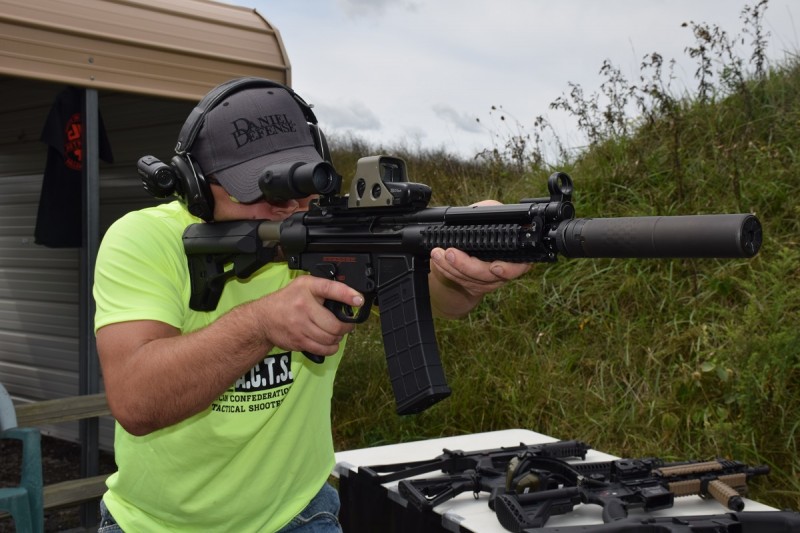 Matt Ohrstrom shoulders the Dakota Tactical D300P. The gun that Stoppiello brought to CRC9 was outfitted with a suppressor and was paired with a select-fire trigger mechanism.