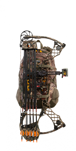 One of the many great features of the pack is the ability to securely fasten a bow or gun to it to leave your hands free to carry other items. 