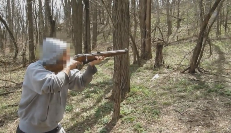 A custom Mosin-Nagant rifle in .45-70. Image is a screenshot of video embedded below.