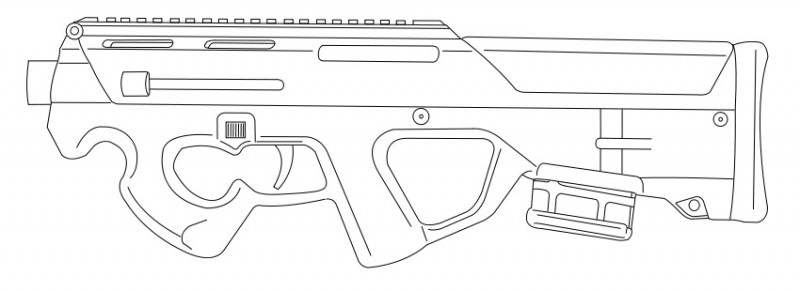 A line drawing of the Magpul PDR, which never left the prototype stage. Image by Wikimedia Commons user Evers.