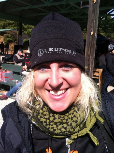 The author wears her Leupold beanie to stay warm during the competition. Image by Renee Livingstone.