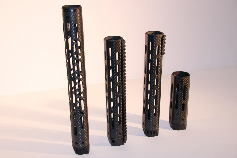 A selection of Lancer's carbon-fiber, free-floating handguards.