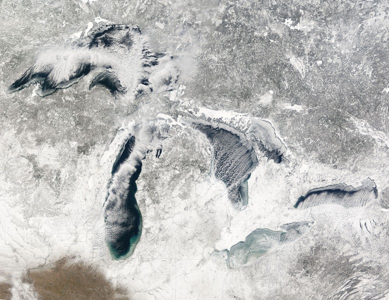 The Great Lakes during early winter in 2005. Image from NASA. 