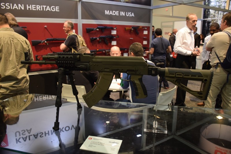 A Russian-made rifle on display at the Kalashnikov USA booth.