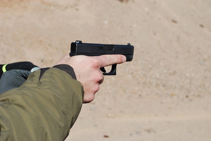 The author shooting the Glock 42 at SHOT Show 2014's Media Day.