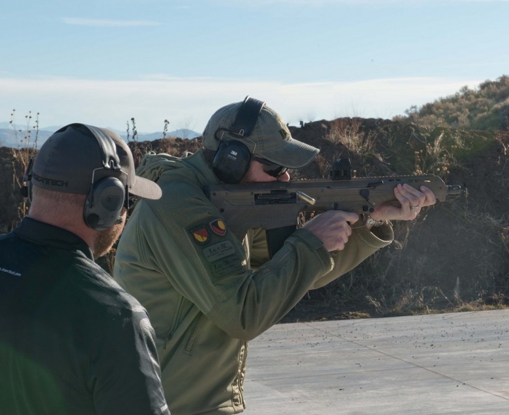 A Desert Tech MDR prototype in .308 being fired at the December 2014 media event. Image by Dave Bahde.