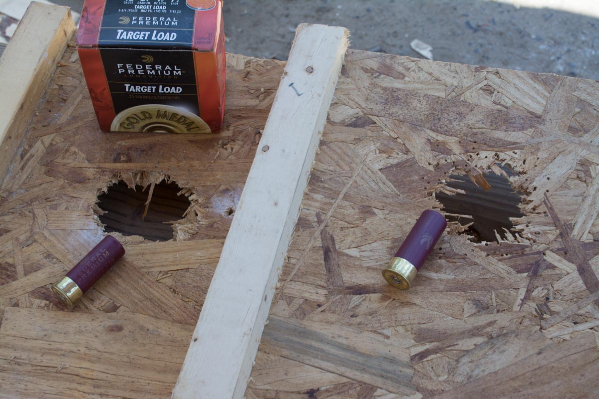 At a range of 10 feet, even #7 1/2  birdshot penetrated (2) 1/2" thick pieces of plywood.