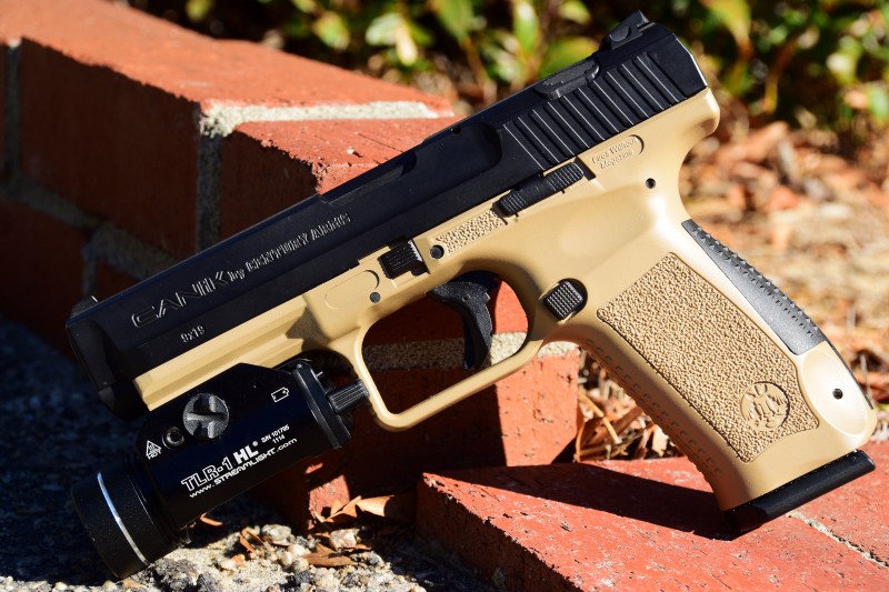 In line with many other modern designs, the striker-fired Canik TP9SA is made in Turkey and features a polymer frame.