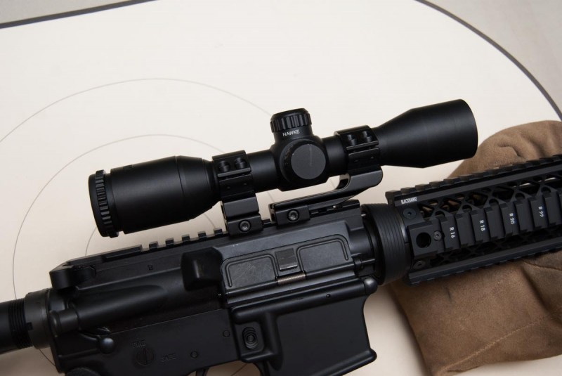 It looks like a magnified scope, but is a 1x optic with huge eye relief and fast targeting.