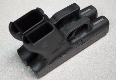 You might think of the Glock 43 (right) as a Glock 26 (lelft) slim.