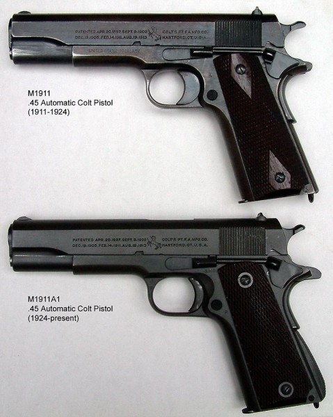 The original M1911 and the M1911A1.