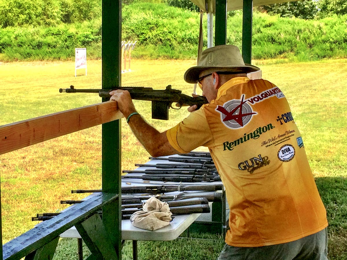 Rough 'Riter Jason taking aim with a Ruger GunSite Scout Rifle.