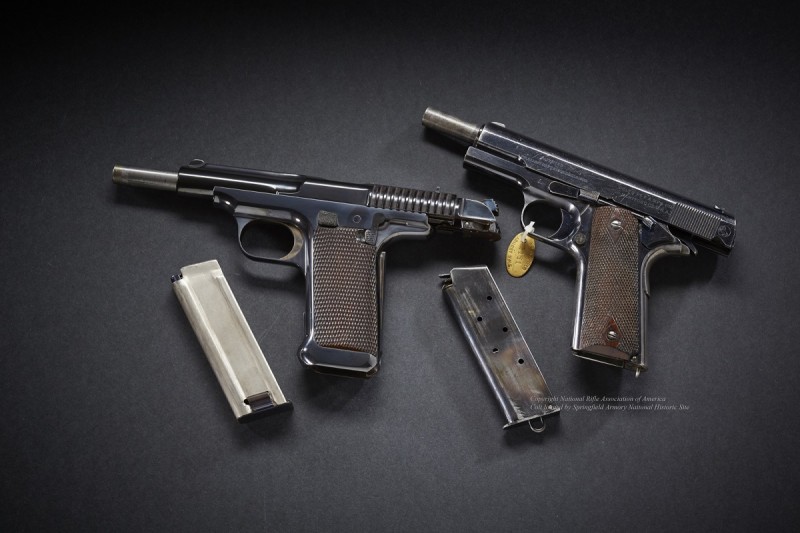 The final trial of the two pistols started out as a dead heat, but the Colt quickly edged out its competitor.