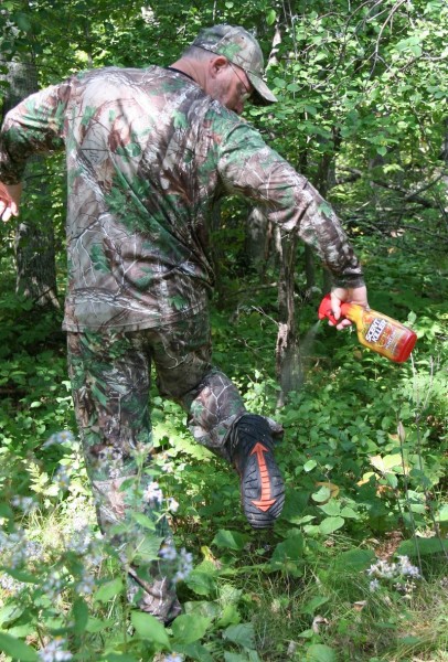 Anything that will come into contact with surrounding vegetation should be sprayed down with Scent Killer to reduce your odor impact. Do your work in the woods right before a rain whenever possible. 