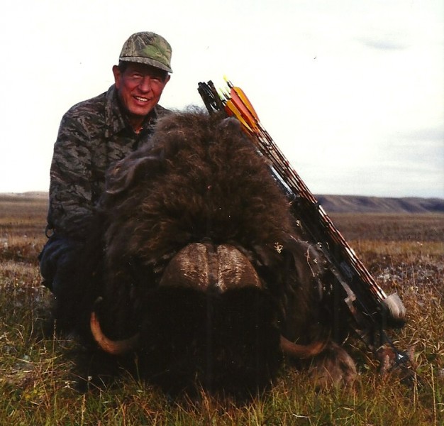 The author's first muskox bull from his 2001 hunt, after he had cleaned the qiviut from his face and body. Image courtesy Dennis Dunn.