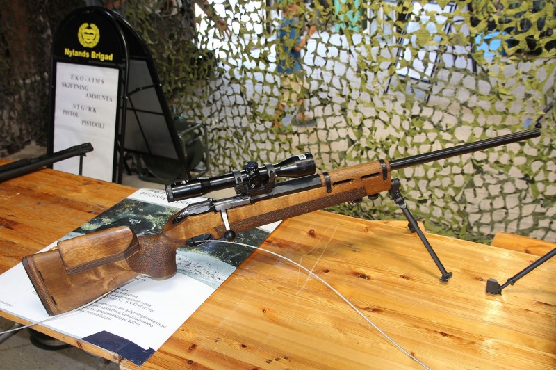 A modern sniper variant of the Mosin-Nagant as displayed by Finnish Defence Forces in 2013. Image is public domain.